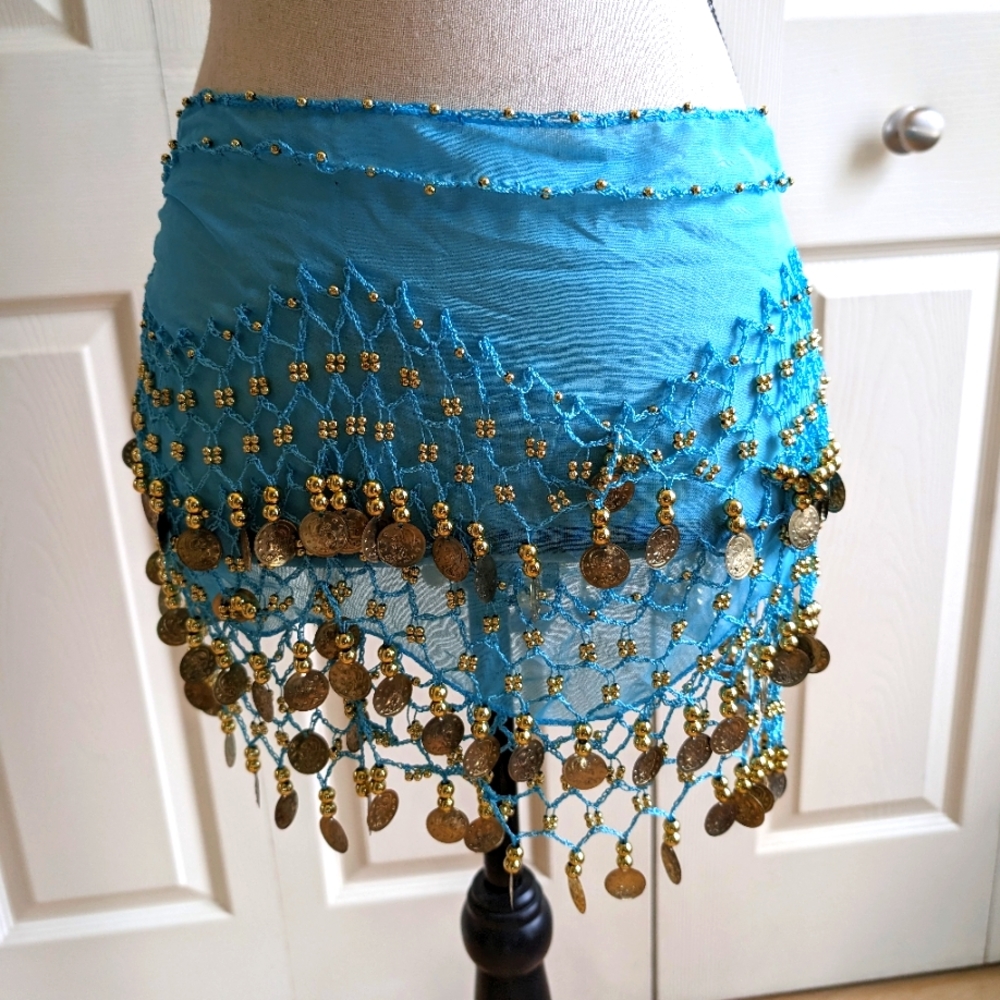 Blue belly dance/ boho waist/ hip scarf